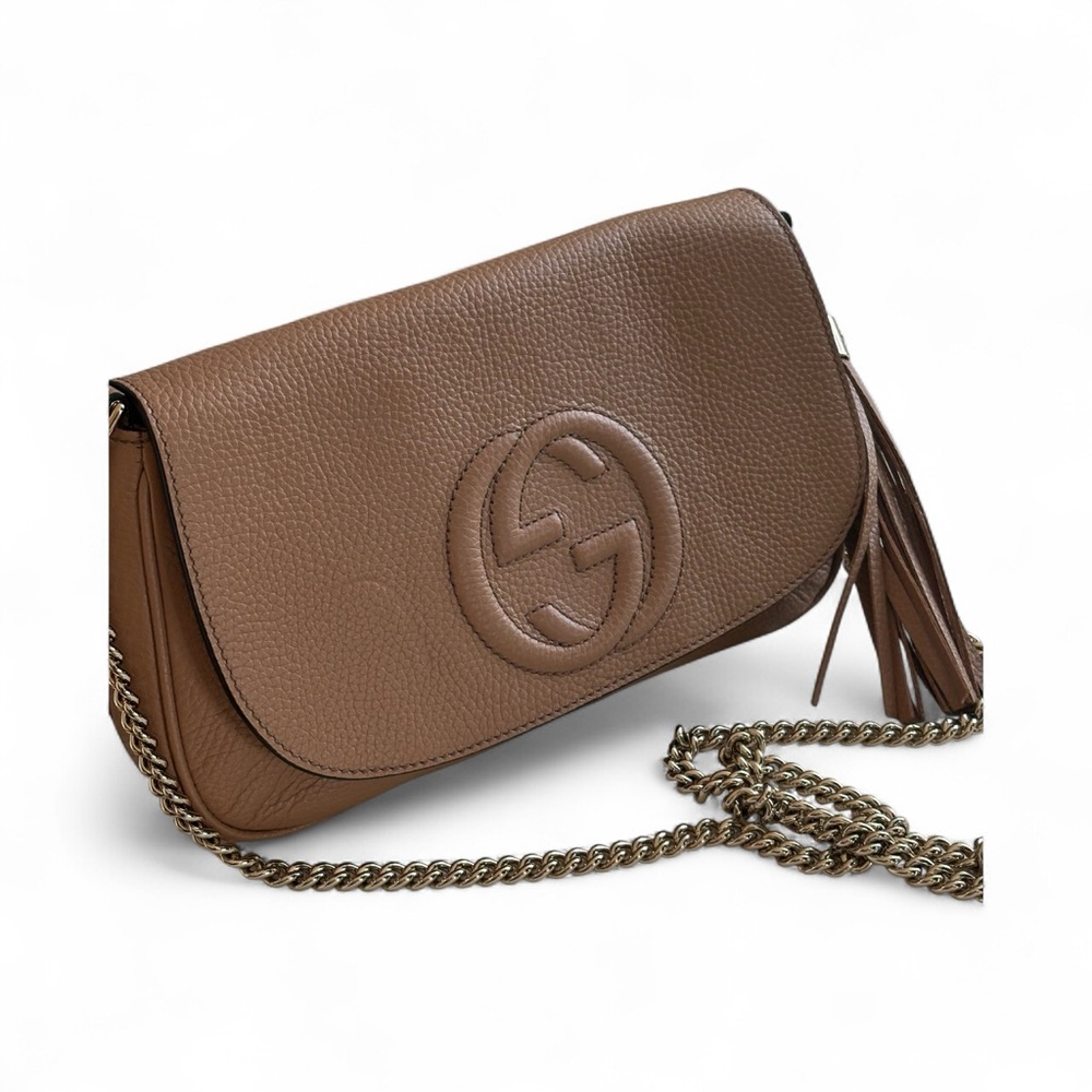 Gucci  Soho disco GG Flap Camelia Tan Leather bag  with Chain Strap